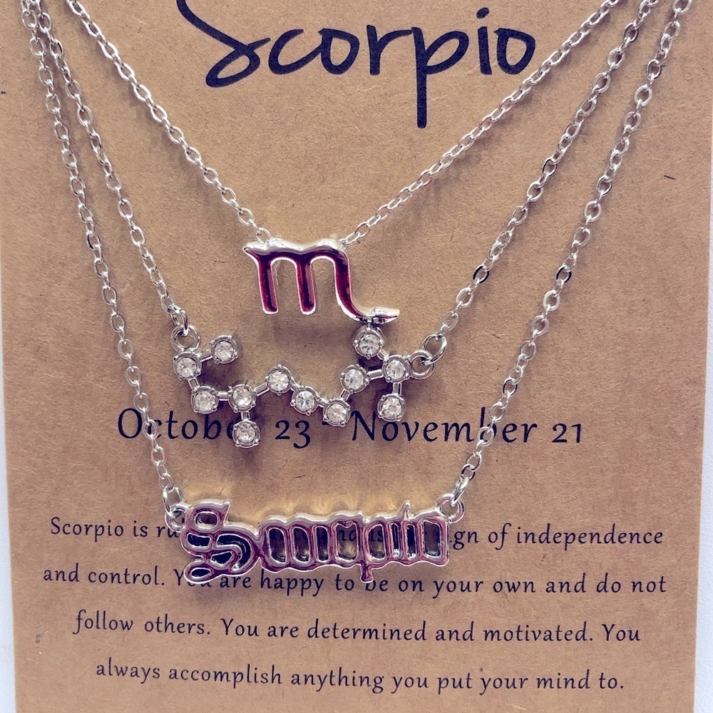 Zodiac Scorpio 3 necklace Silvertone Set